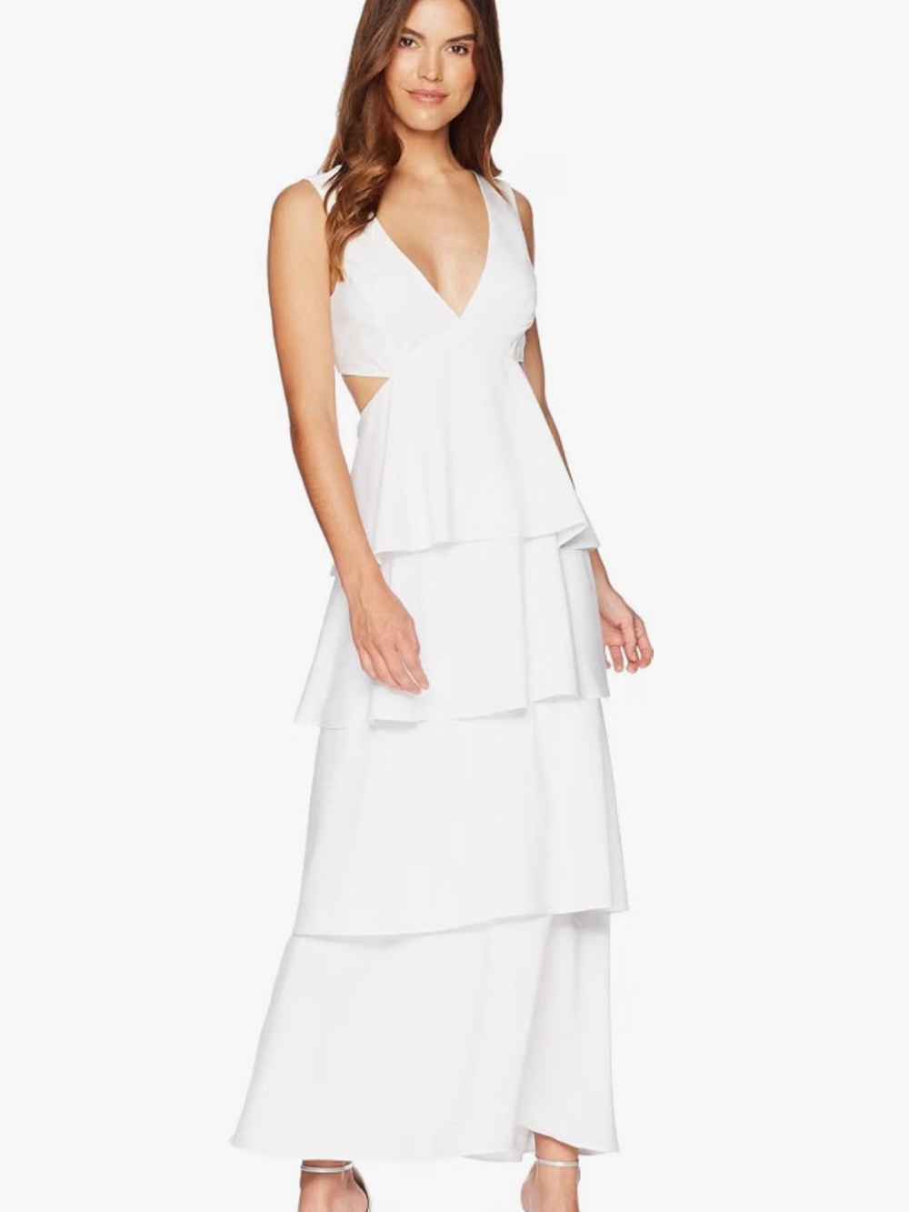 Bardot White Tiered Maxi Dress with V-Neck Cutouts